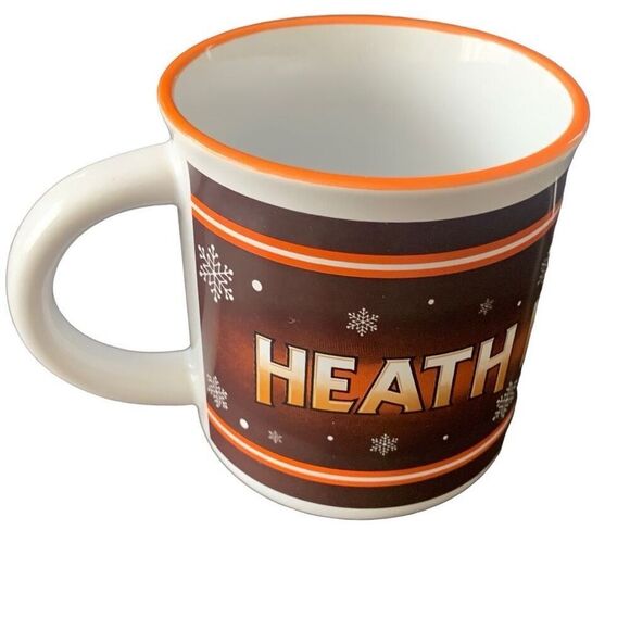 Pre Owned Heath Coffee Mug Cup White Brown Orange Snowflake Hershey Chocolate - Picture 4 of 10